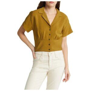 Madewell Spiced Olive Drapey Banded-Bottom Button-Down Top sz L